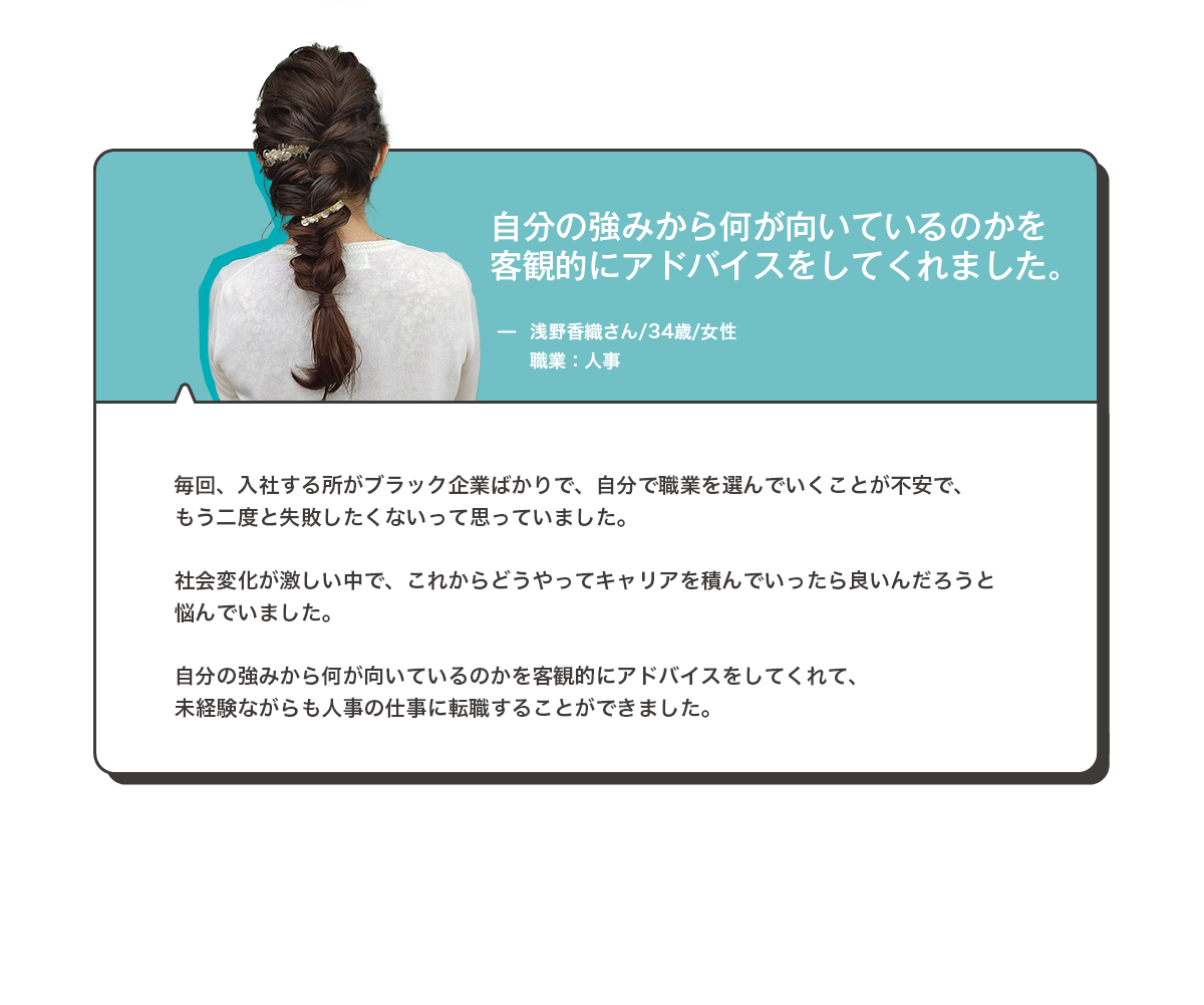 自分の強みから何が向いているのかを客観的にアドバイスをしてくれました。