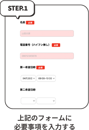 上記のフォームに必要事項を入力する